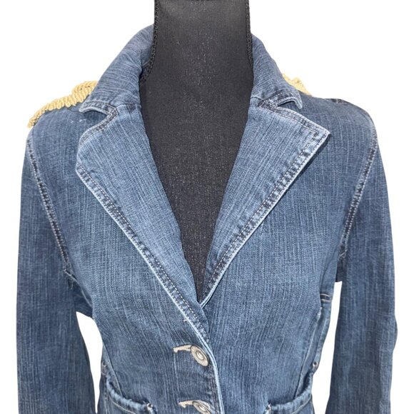 NWT J&J Originals Womens Denim Boho Artsy Retro Jacket Sunflower Fringe Detail M - Picture 3 of 11